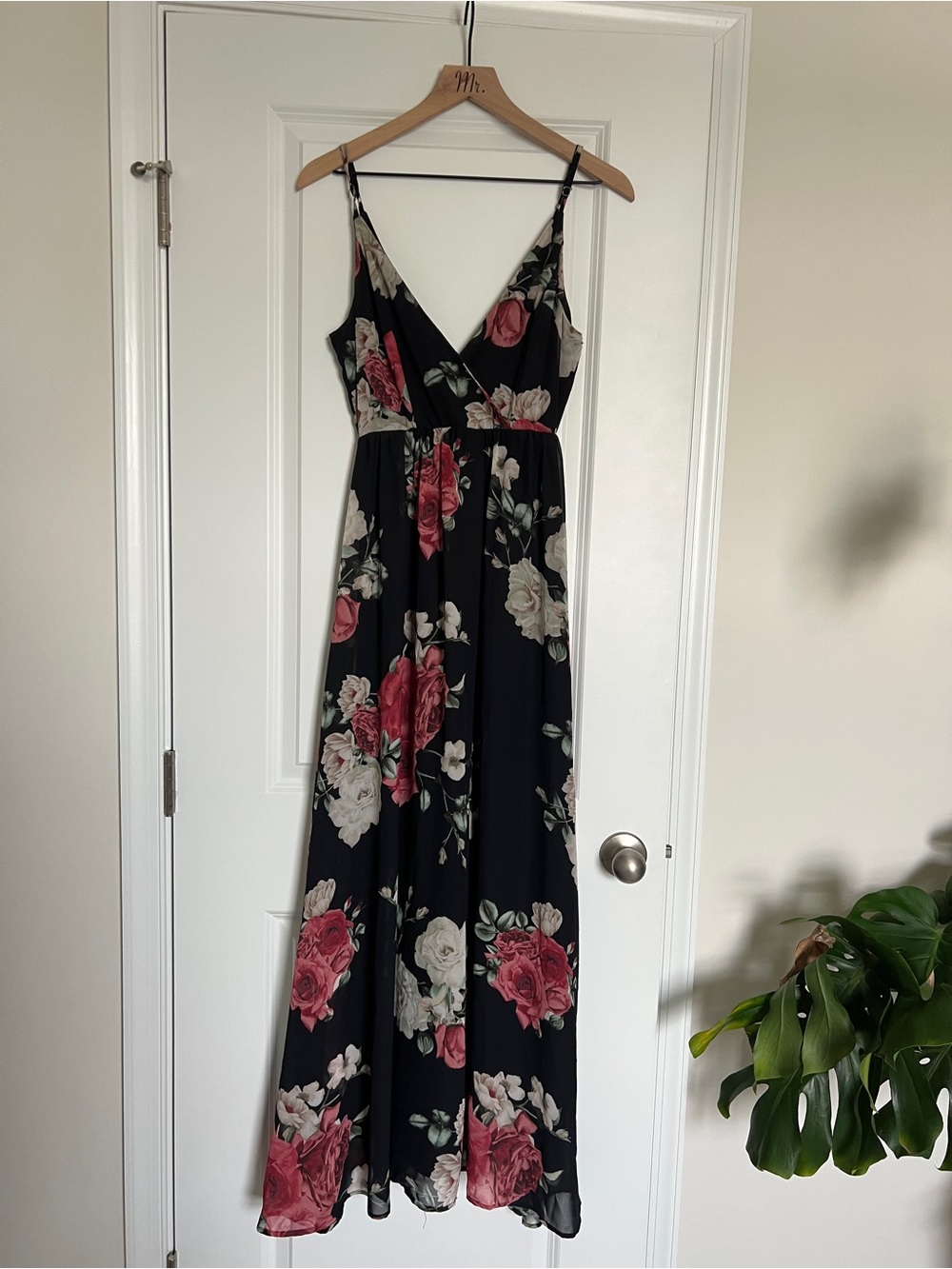 Trac Black Maxi Dress with Pink & Cream Floral Print
